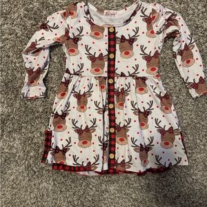 Girls' Reindeer Print Dress